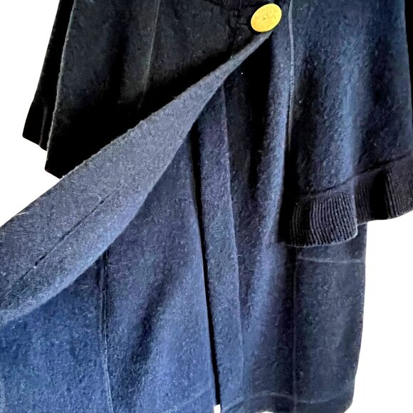 Soft Surroundings Wool Angora Wrap XS Navy Knit Poncho Buttons - Picture 4 of 11